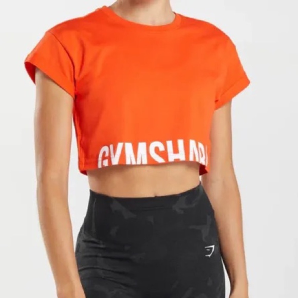 NWT Gymshark Fraction ORANGE CORAL RED Crop Top TEE SHIRT XS